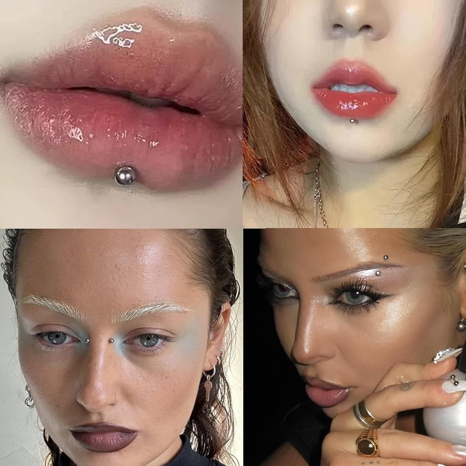 Face Gems Fake Piercings, Lip Ring Nose Eyebrow Sliver-2