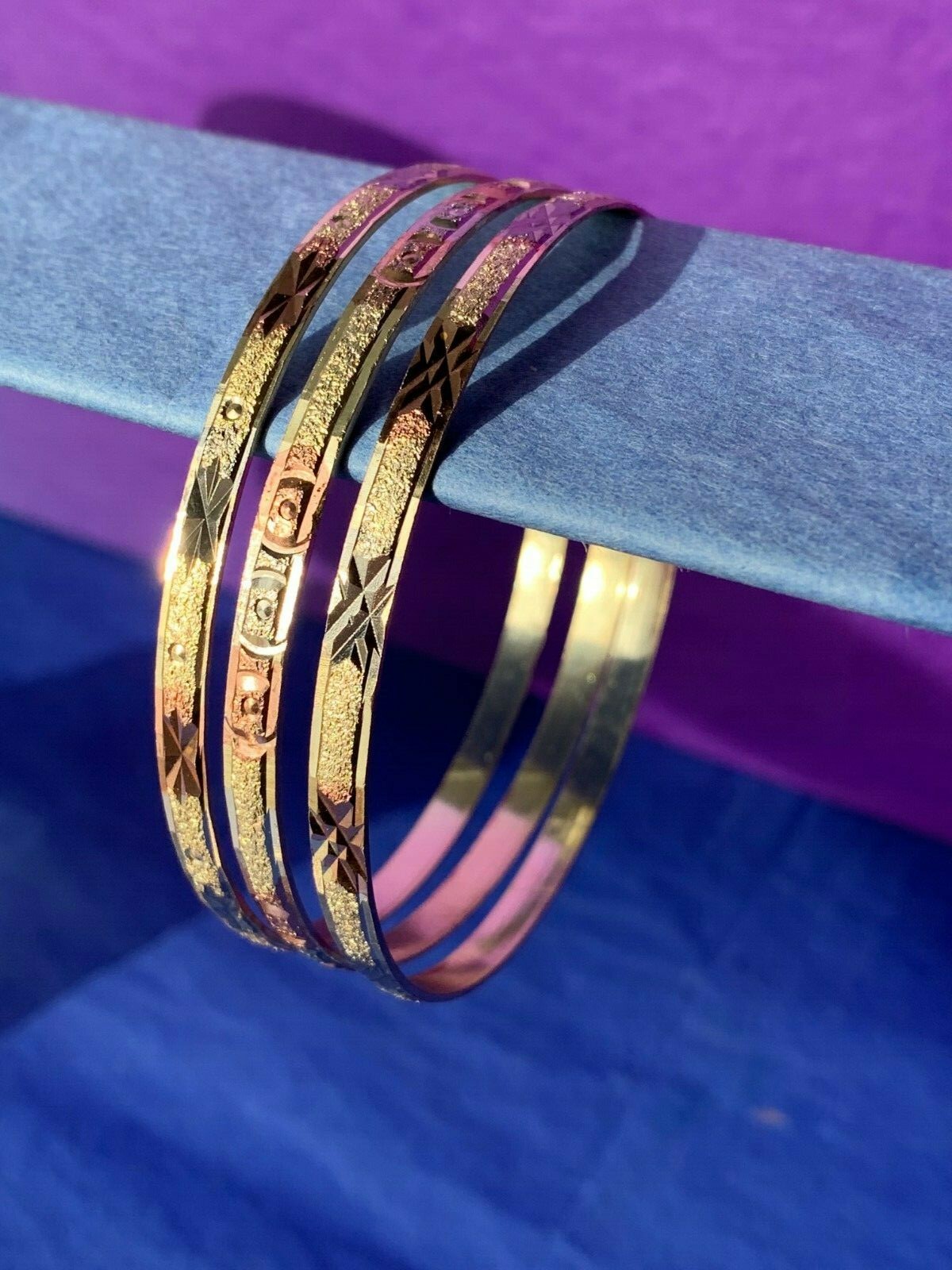 Cut Tri-Color Gold Layered Semanario Bangles Bracelets Oro Laminado 7 3.5mm #C1