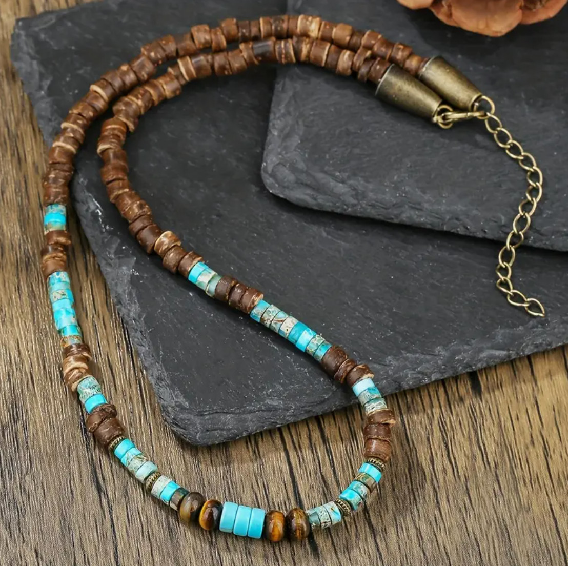 Puka Coconut Shell Necklace Choker Mens Womens Brown Blue Surfer Beach Bead 19in