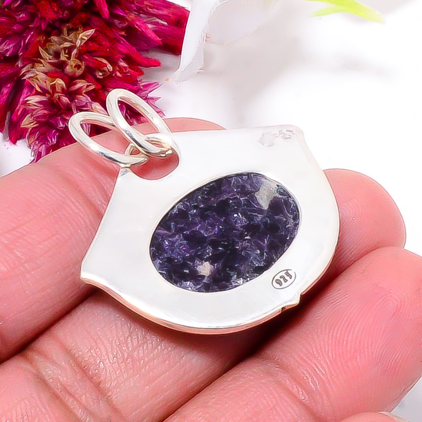 Lepidolite – San Diego 925 Sterling Silver Two Tone Designer Pendant 1.37″ Sku56