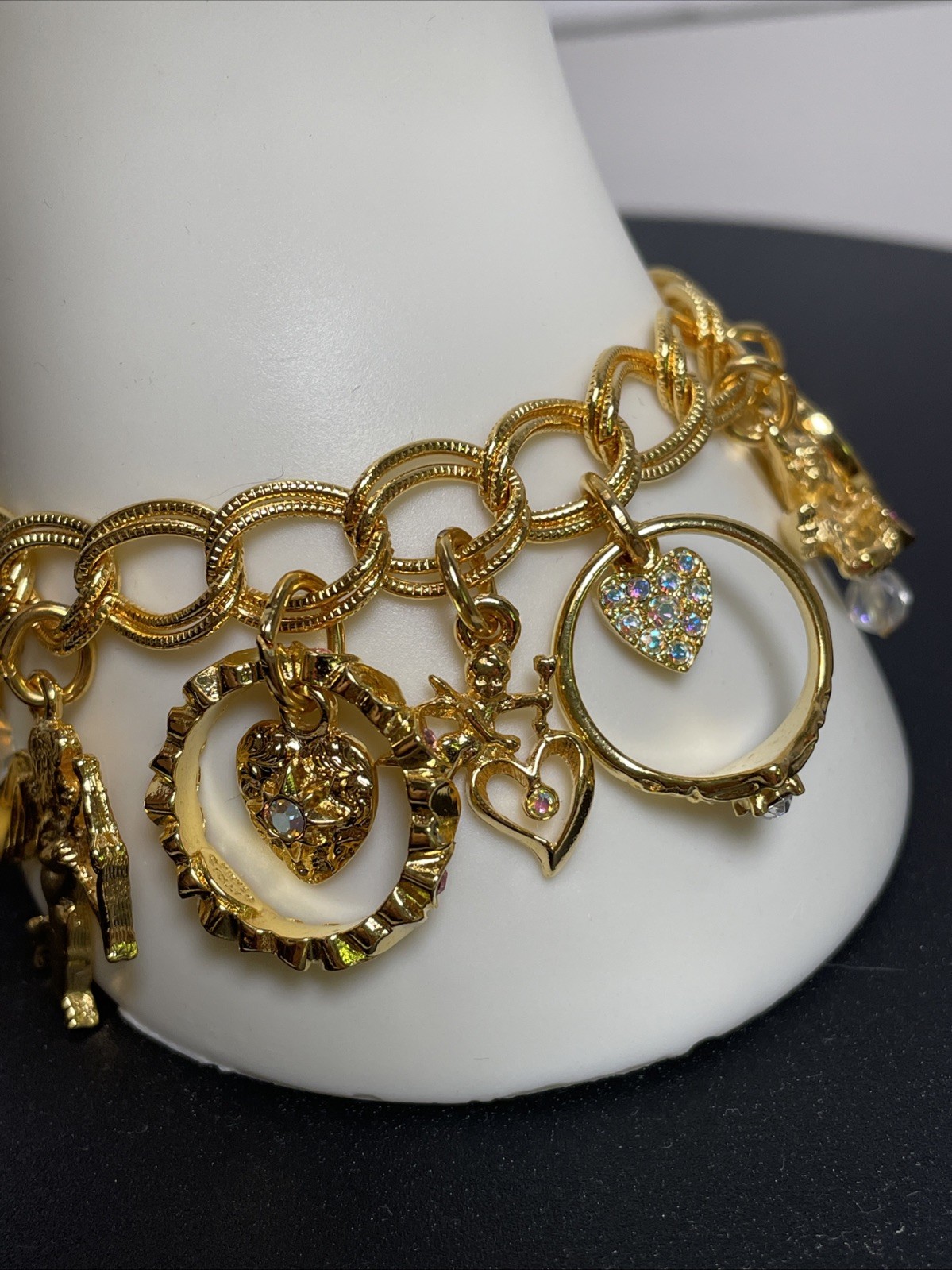 Vintage Kirks Folly Secret of the Seven Angels Rings Bracelet w/ Box AB Crystals