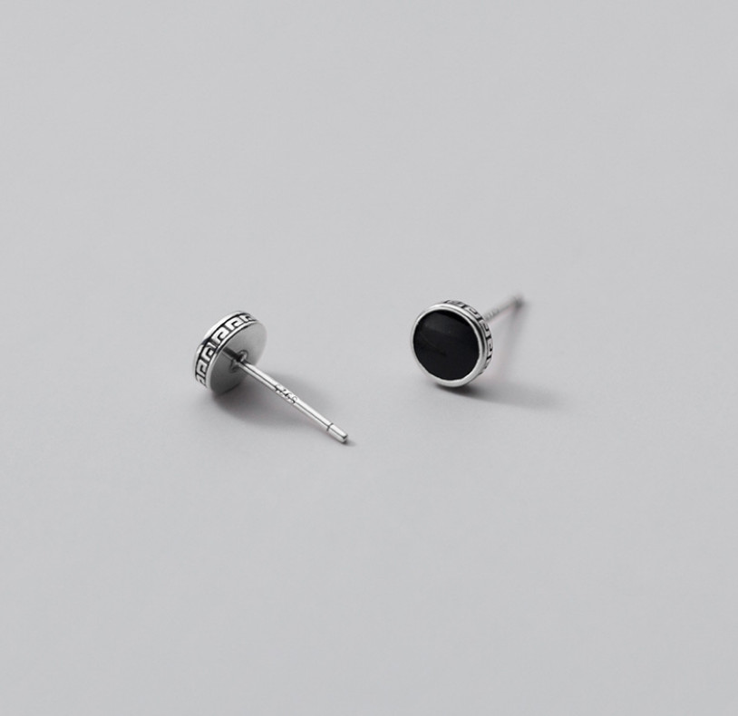 Solid Sterling Silver Black Enamel Round Stud Post Earrings 8mm Gift Box I84