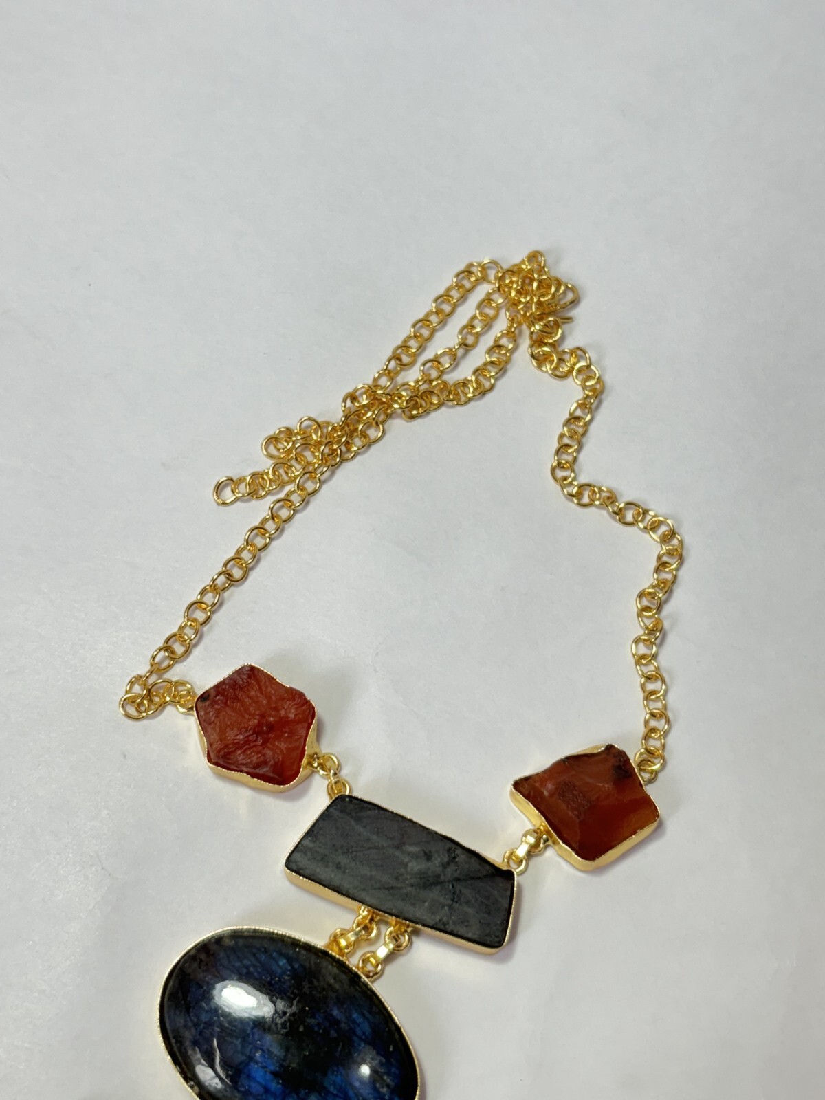 Multi Necklace carnelian Rough Labourdite Rough Necklace Long Jewelry.
