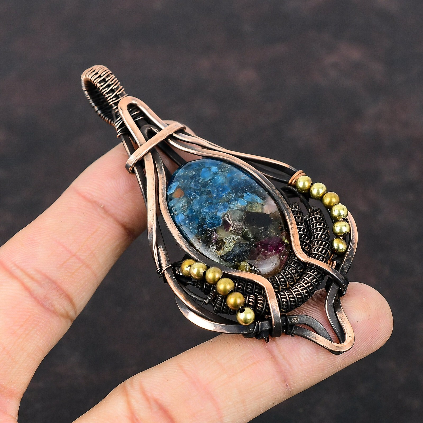 Watermelon Tourmaline Copper Gift For Friend Wire Wrapped Pendant 3.58″
