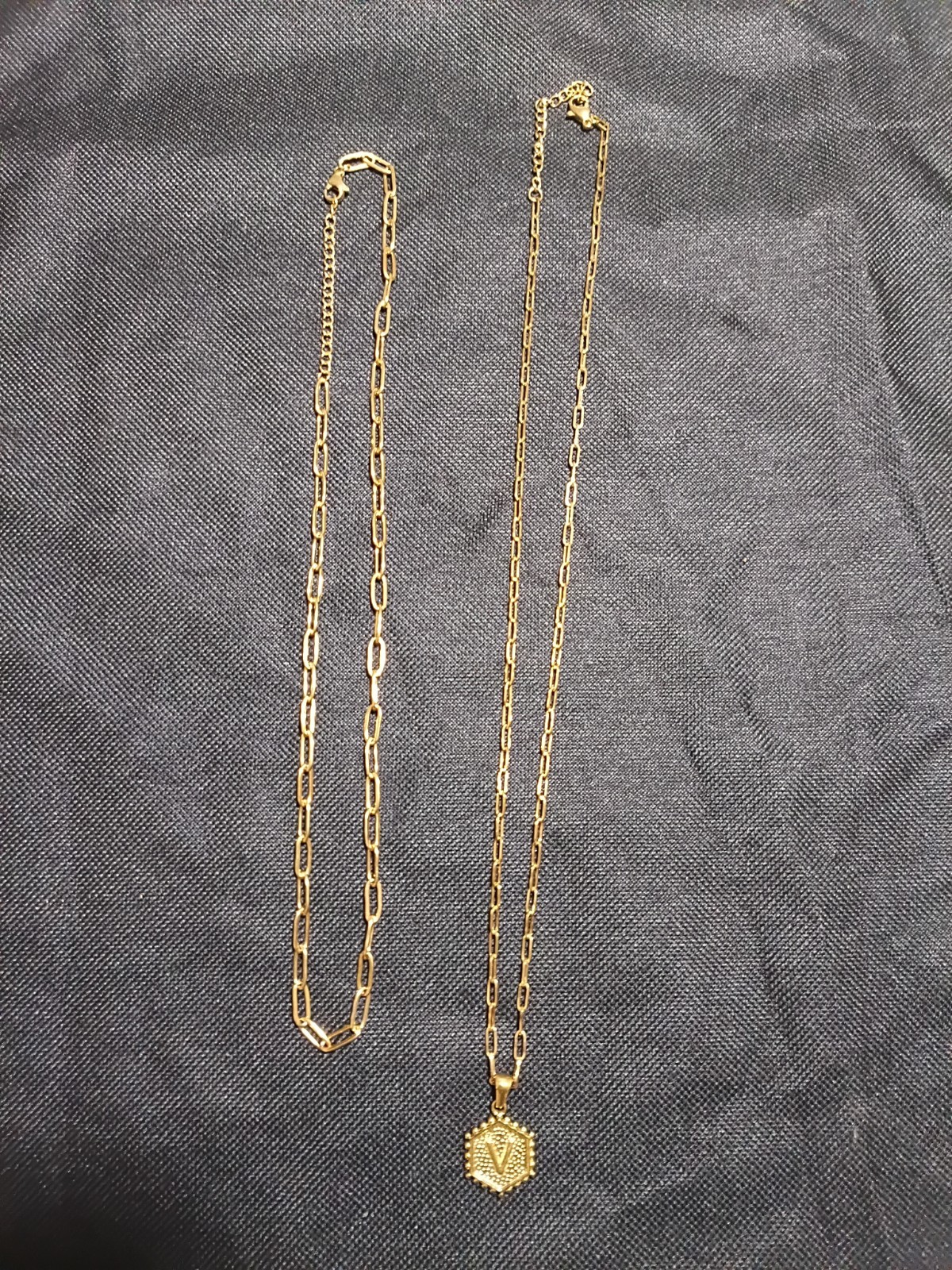 FALANDRA Gold Tone Hexagon Charm Pendant Cable Chain Necklace Lobster Clasp