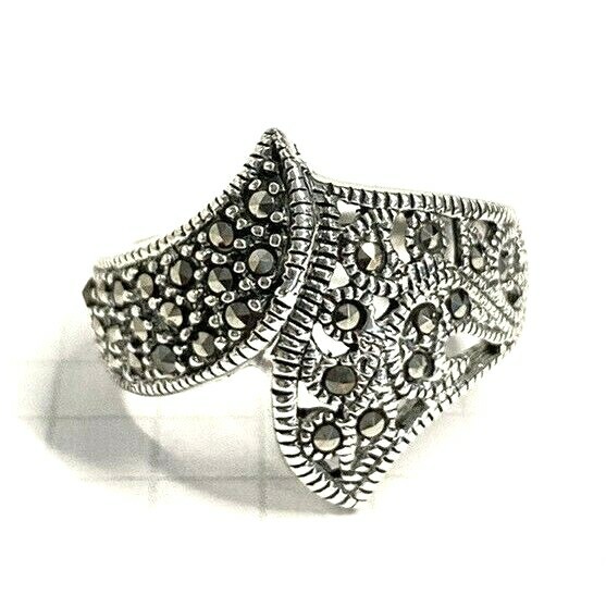 (SIZE 6,7,8,9) MARCASITE Stones RING Filigree Detailing .925 STERLING SILVER