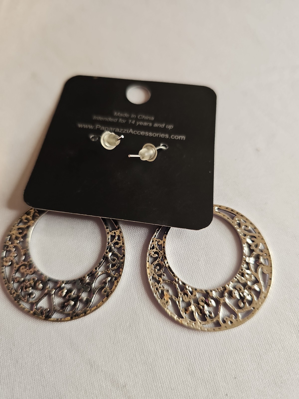 Paparazzi Silver Tone Filigree Open Circle Hoop Dangle Earrings Boho New on Card