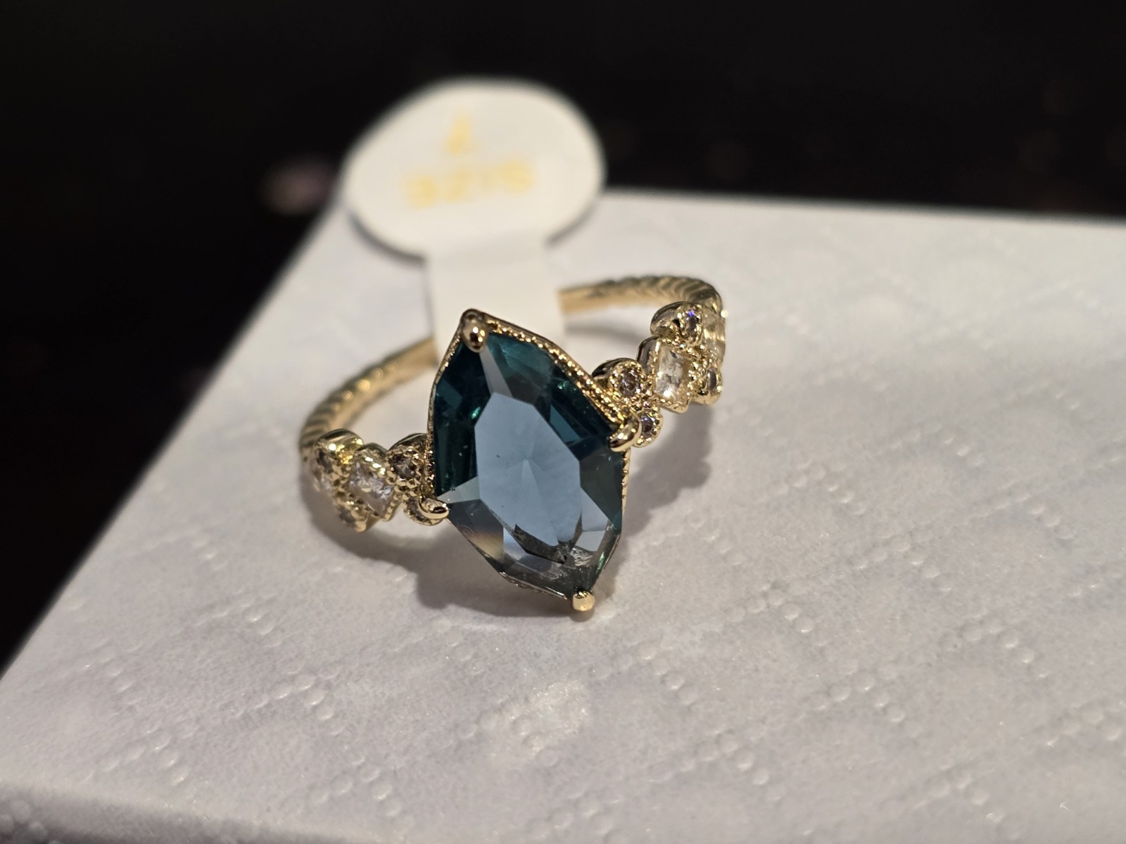 Bomb Party Sz 7 RG31061 Marquis Majesty Paraiba Tourmaline Gold Plating