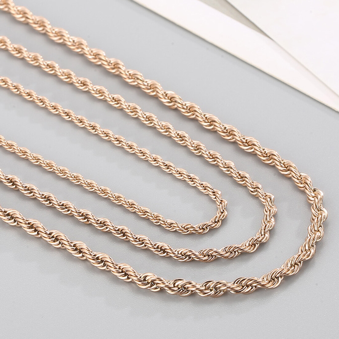 Stainless Steel Rope Chain Rose Gold Plated 20″22″24″ Men Women Necklace 2-8mm