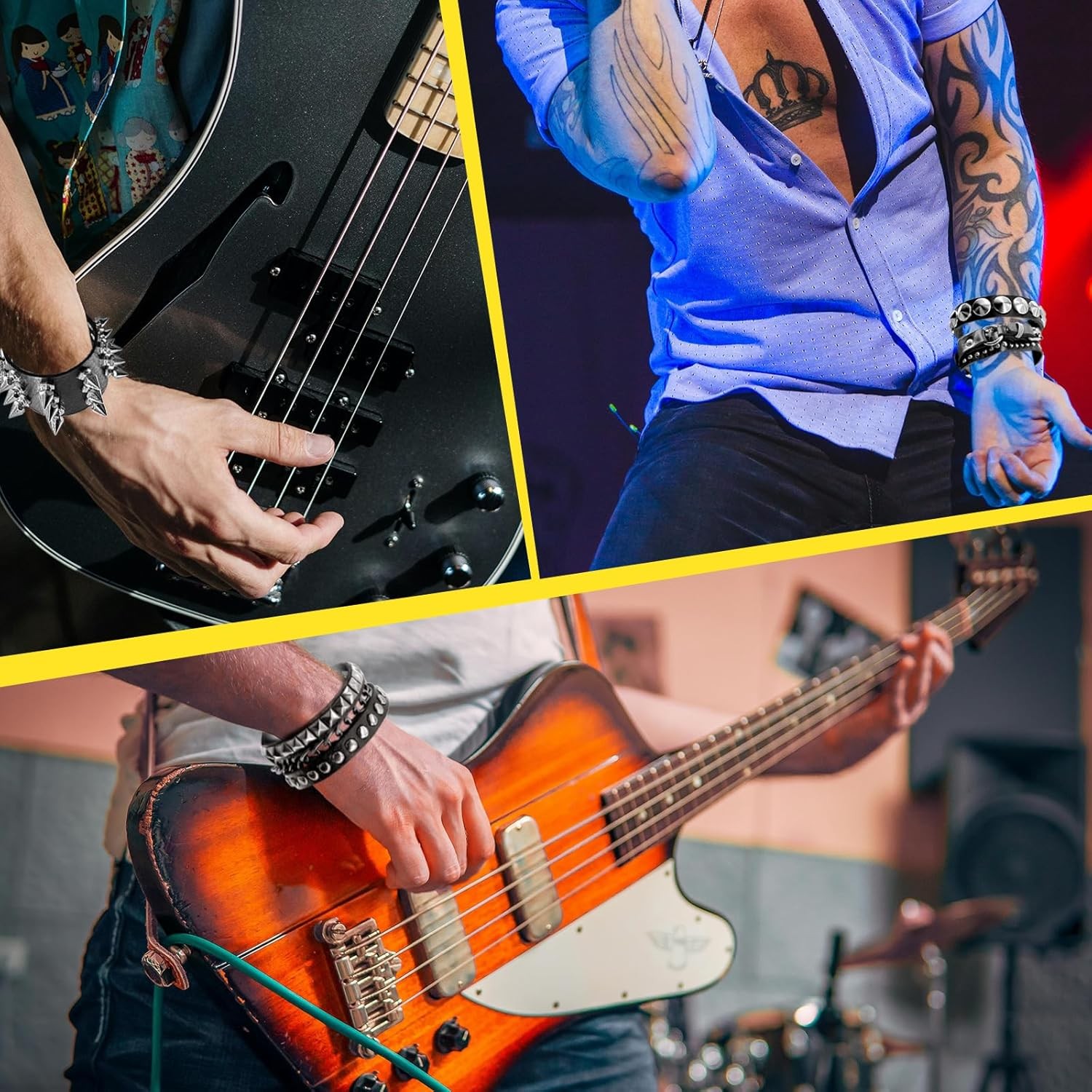 8 Pcs Spike Bracelet Set Punk Rock Leather Wristbands Music Festivals Motorcycle