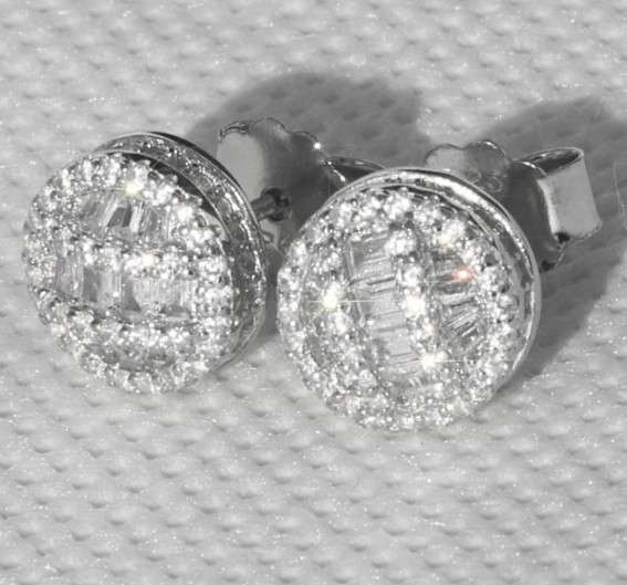 Men’s Sterling Silver 925 CZ Iced BLING 9mm Round Earring Push Back**Box