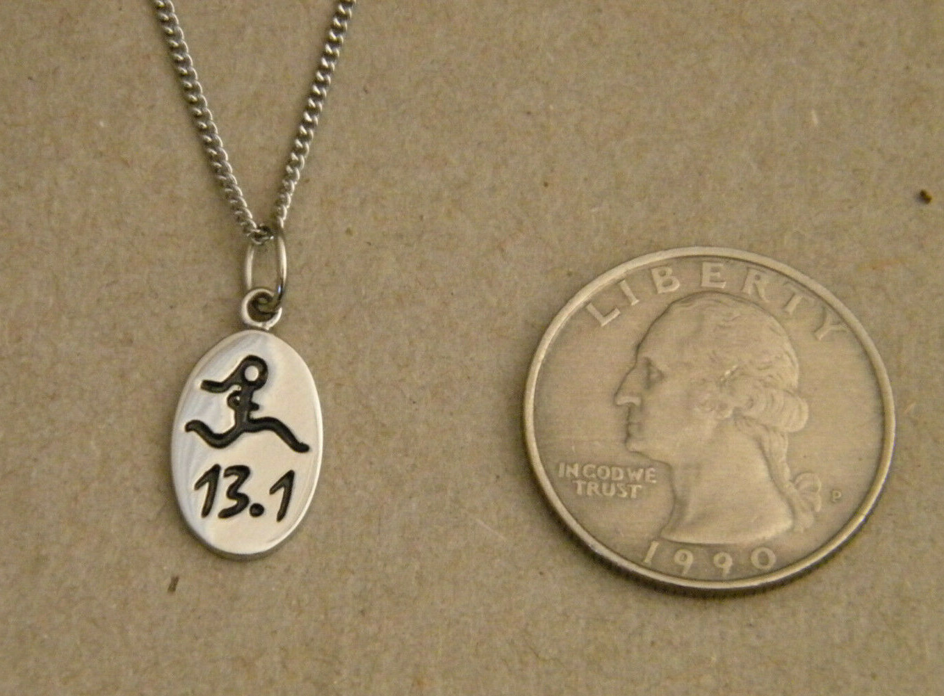 Stainless Steel 13.1 Half Marathon Running Girl Charm & 20in Necklace Chain Set