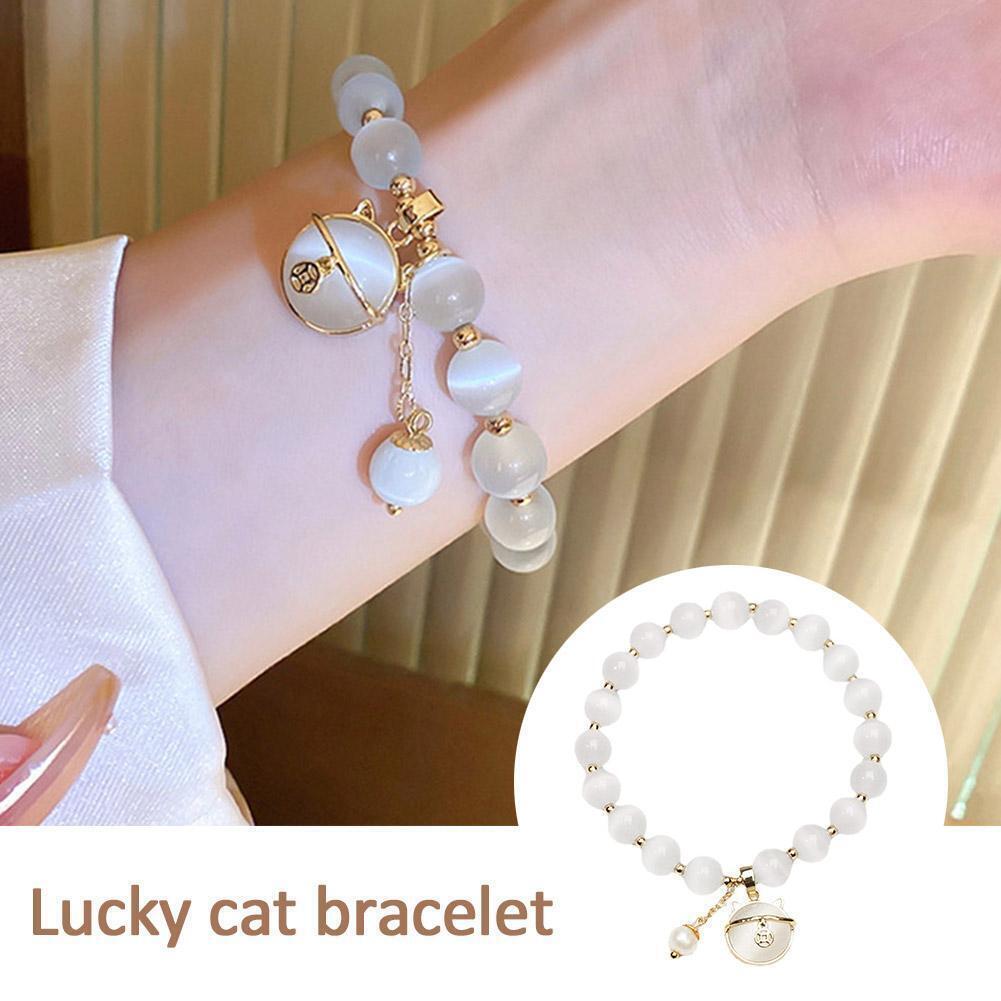 5Pcs Lucky Moonstone Beads Cat Bracelet Attracting Wealth Women Jewelry Gift US