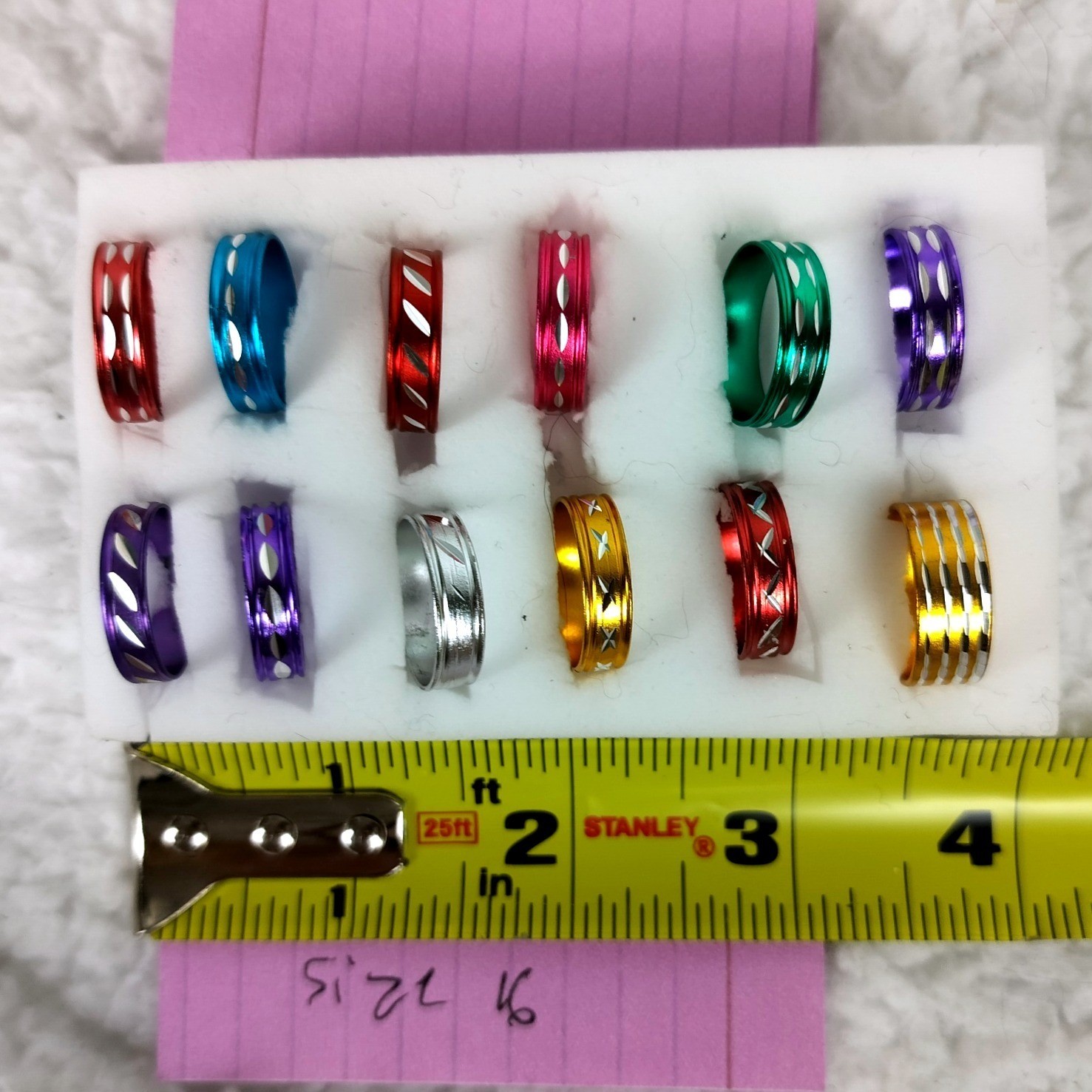 Etched Aluminum Band Rings Set 5pc Size 6 Multicolor Diamond Cut