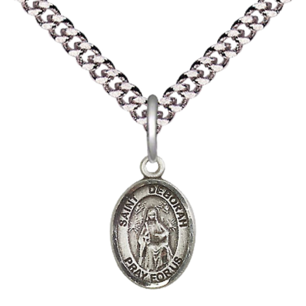Small Pewter Saint Deborah Medal Pendant 24″ Endless Chain Religious Necklace