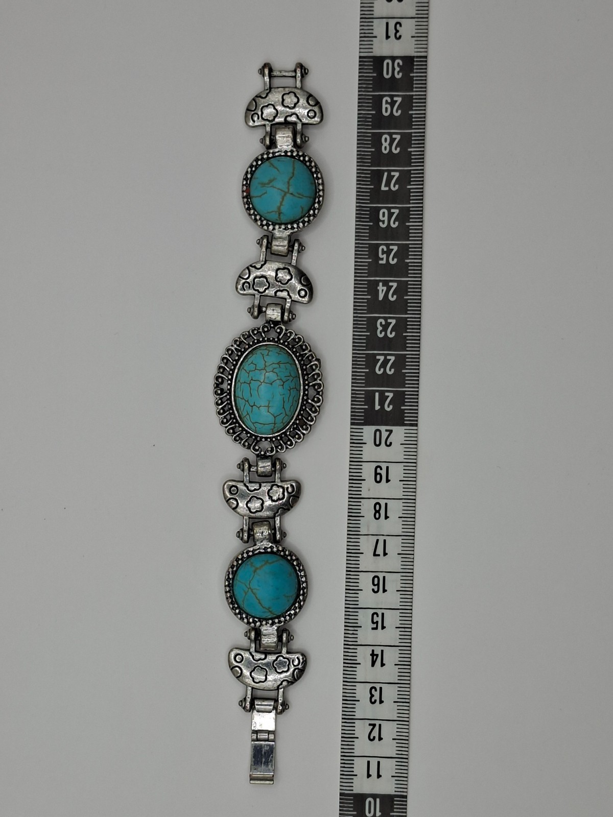 Turquoise Style Blue Stone Silver Tone Link Bracelet Boho Jewelry