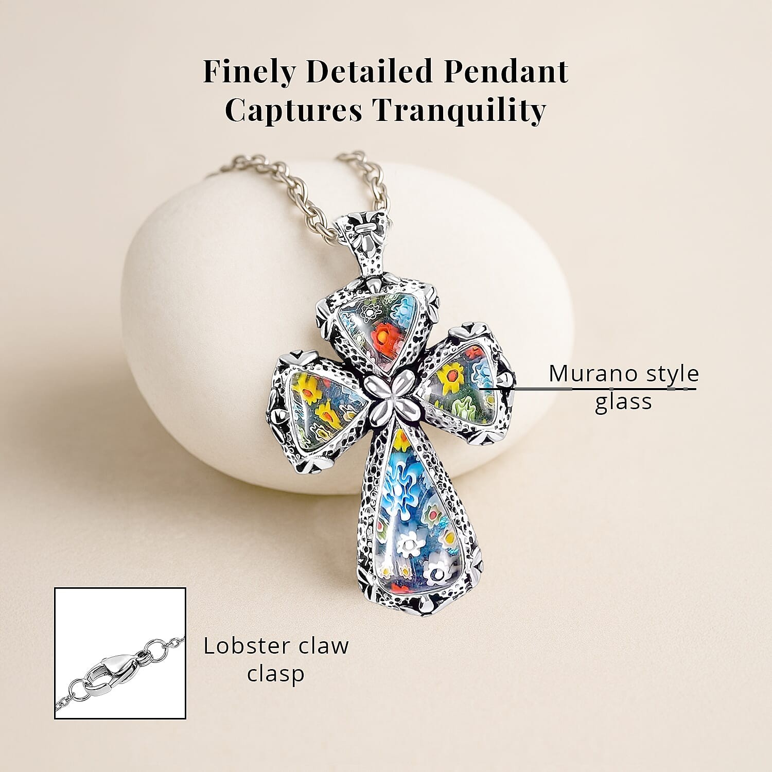 Shop LC Colorful Rainbow Cross Necklace Yellow Gold Black Oxidsized Murano Style