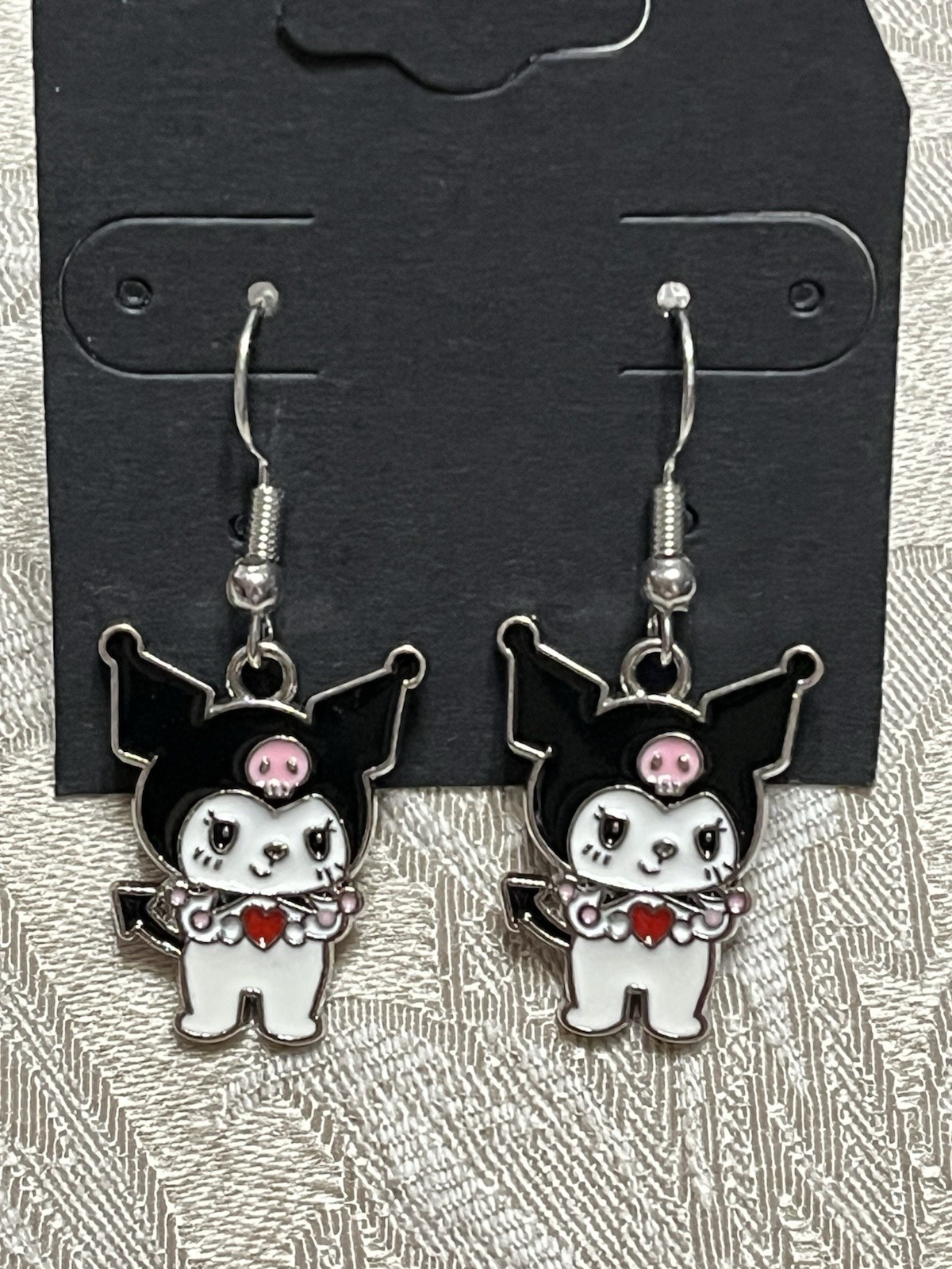 Kuromi Heart Love Cupid Silver Charm Drop Dangle Fun Boho Hello Kitty Earrings