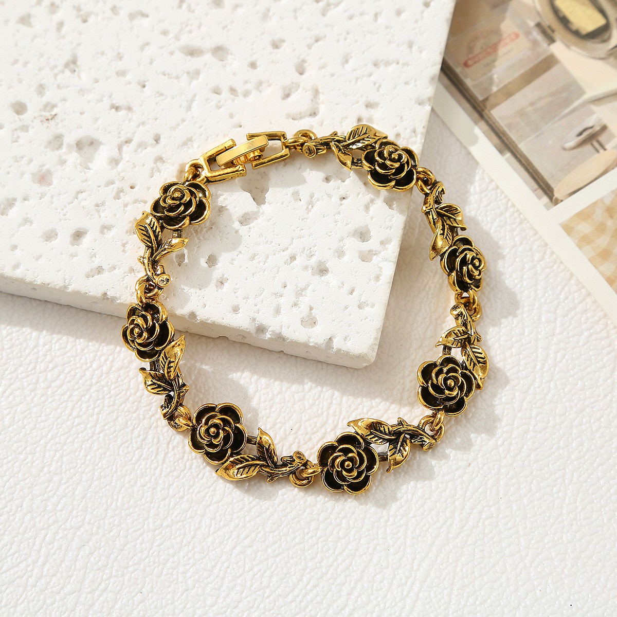 Vintage 3D Rose Leaf Floral Bracelet Antique Gold/Silver Plated Women’s Jewelry
