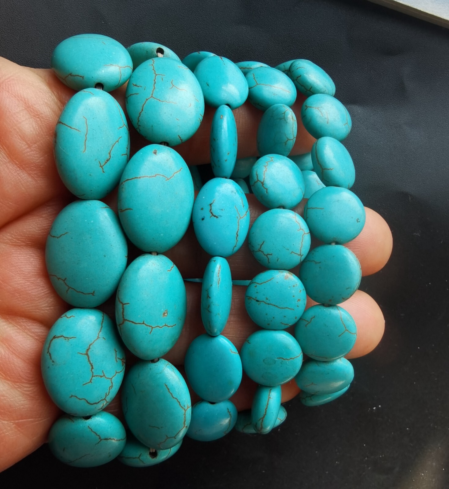 5pcs howlite turquoise stone,coin,oval,beaded bracelet,man woman gift jewelry A9