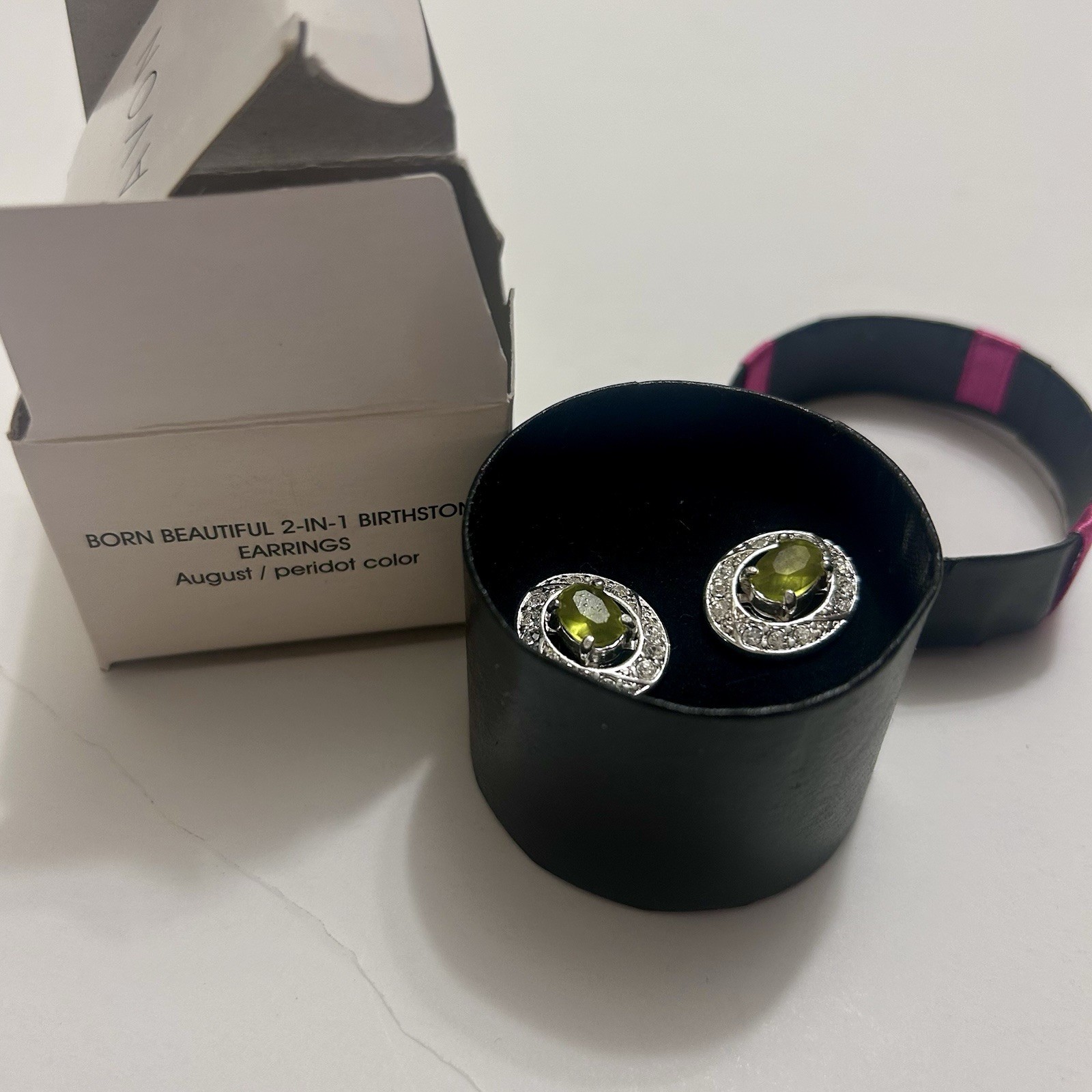 AVON Born Beautiful 2-in-1 Birthstone Earrings August Peridot Color New Gift Box