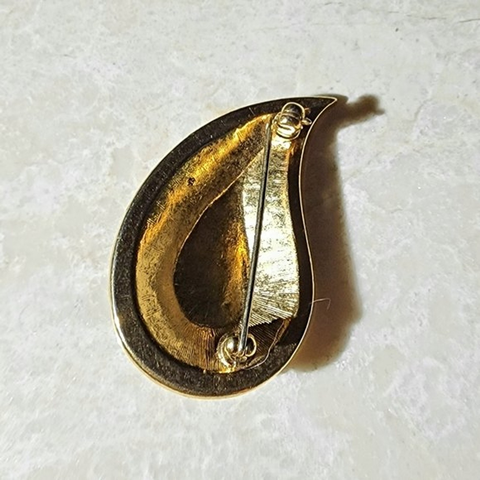 Vintage Avon Gold Paisley colorful gemstone brooch