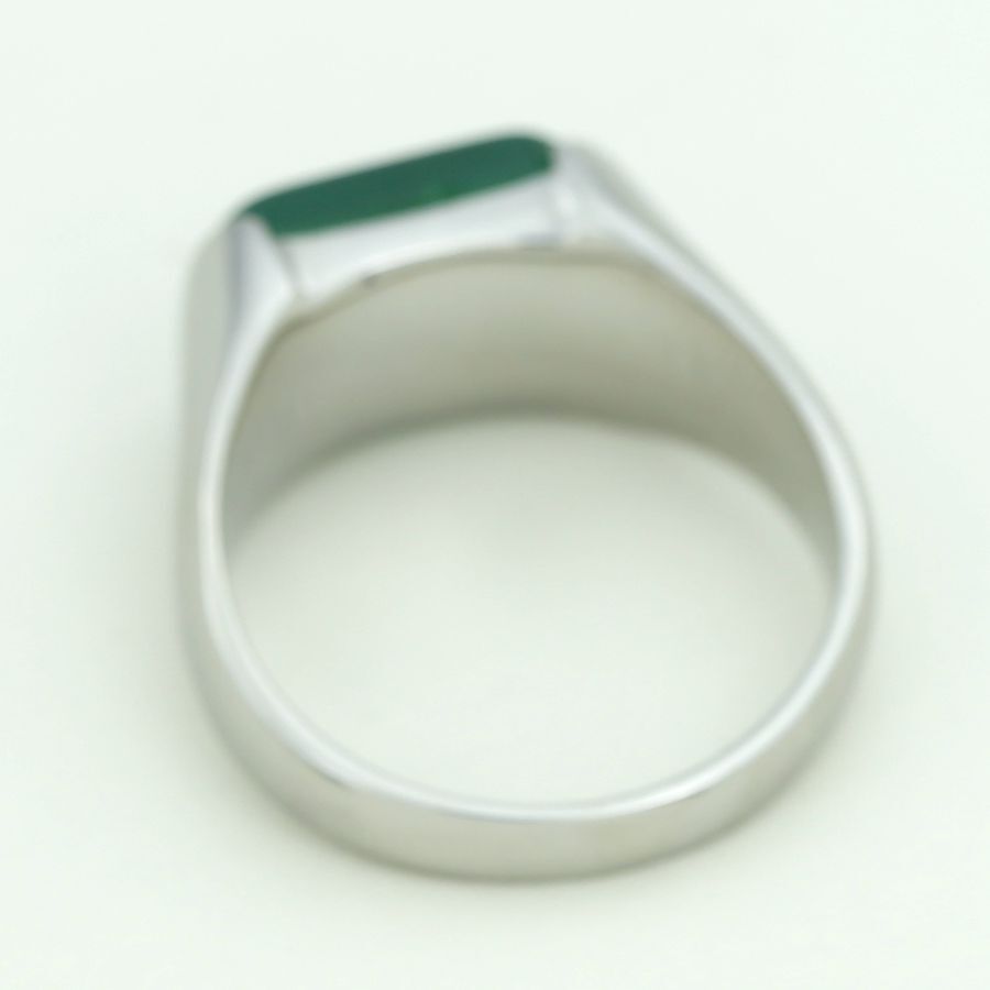 DG Men’s Stainless Steel Silver Green Jade Stone;Rings 8-13 High Polish Box