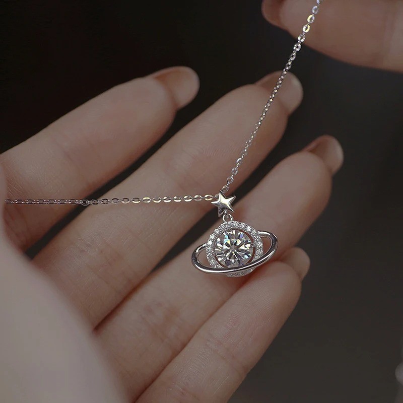 925 Sterling Silver Planet Necklace Women Pendant Choker Fashion Jewelry
