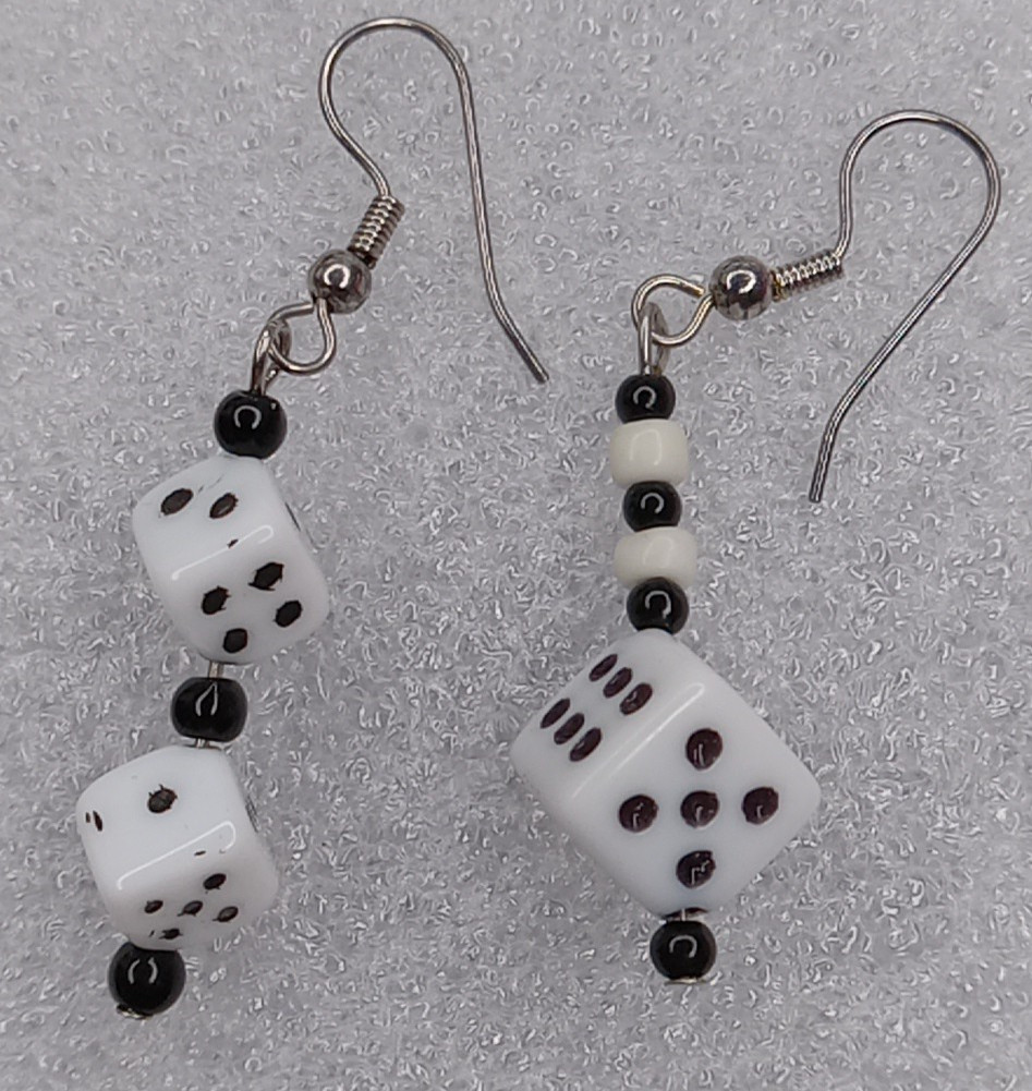 White Die Dice Pierced Earrings