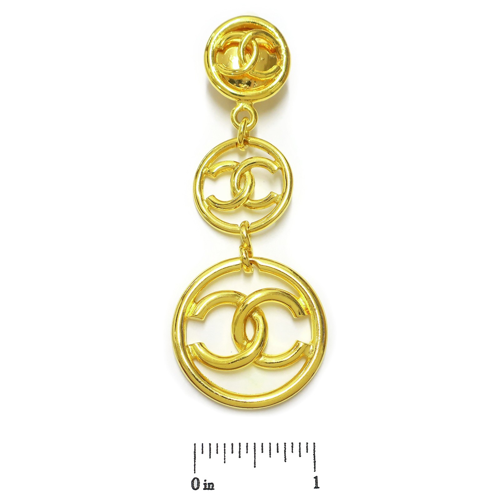 CHANEL Gold Plated CC Logos Round Swing Vintage Clip Earrings #1256c Rise-on