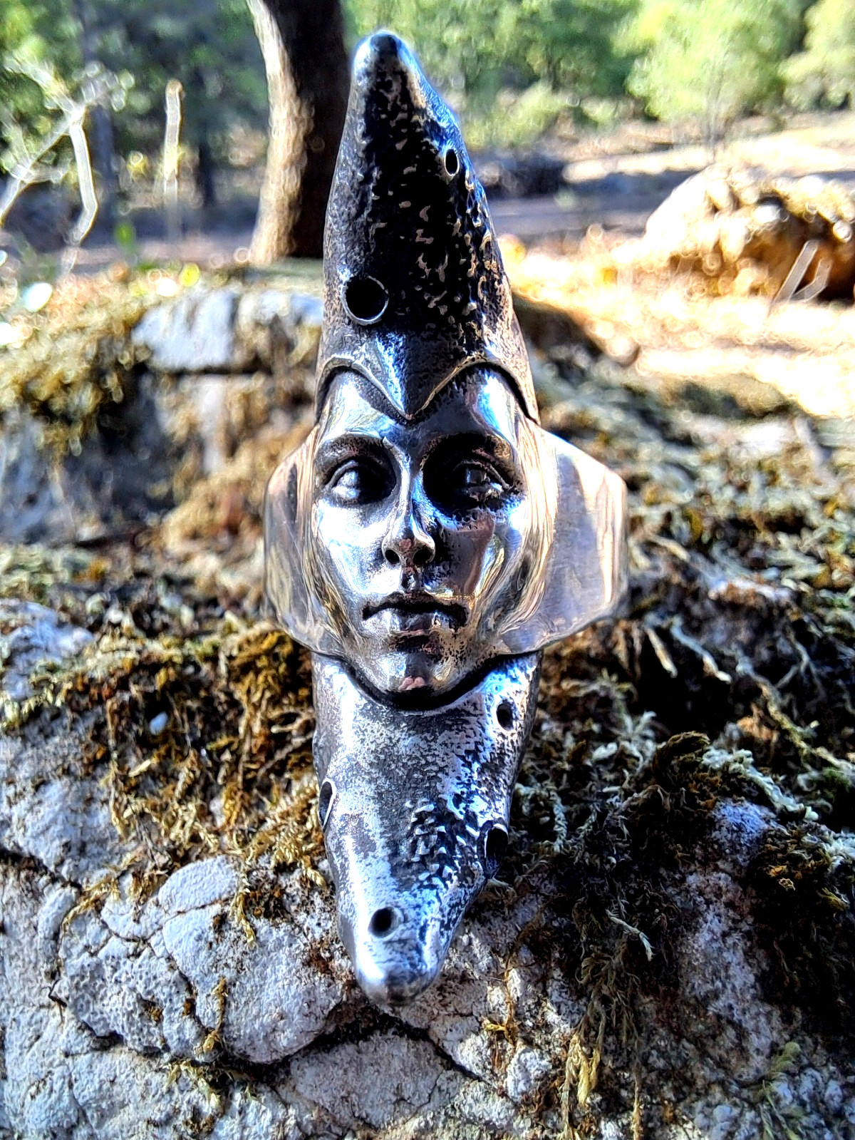 Moon Goddess Silver Ring, Crescent Moon Face Ring