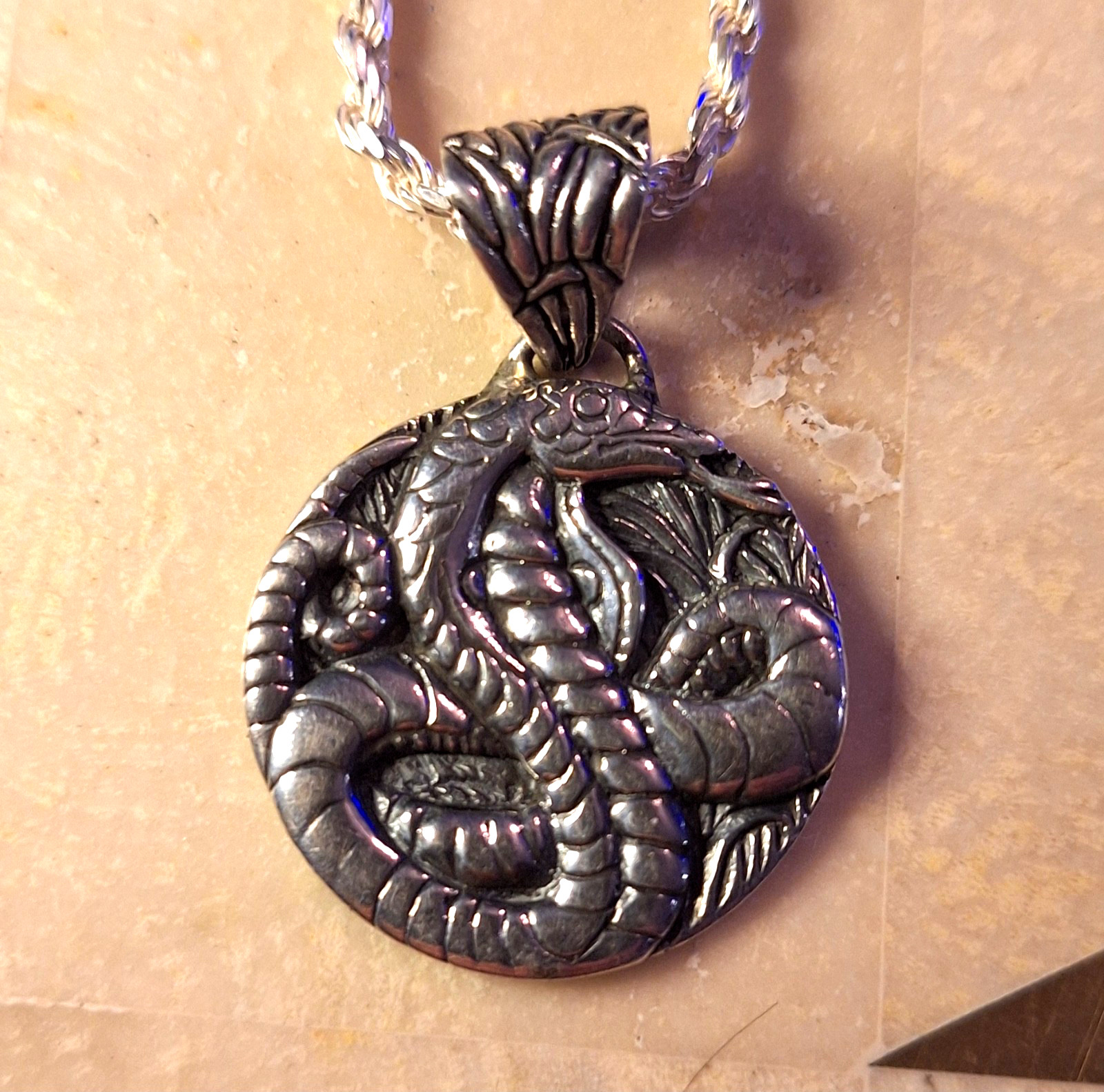 Year of the Snake Chinese Zodiac Pendant Sterling Silver Necklace Italy Chain