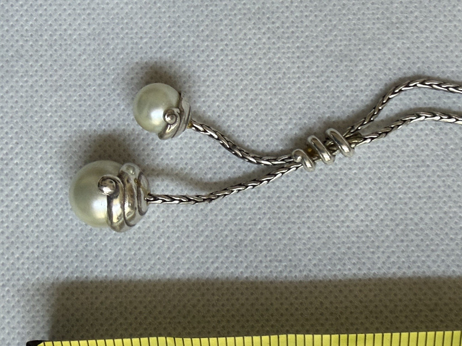 Brighton Silver Tone Rope Chain Necklace w/ Simulated Pearl Ends Lobster Clasp