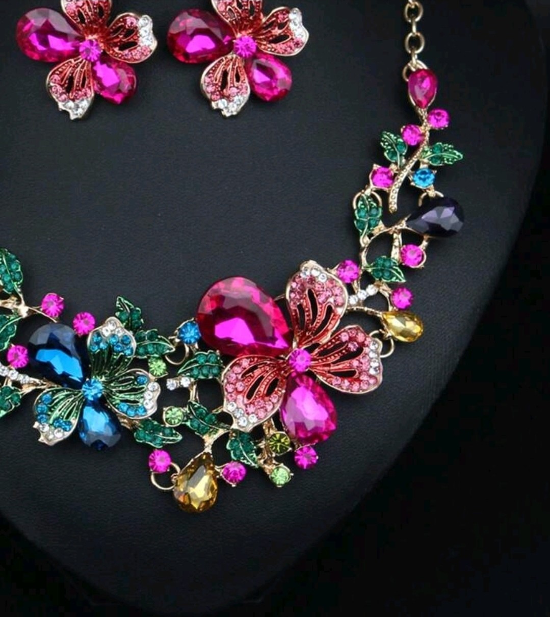 Colorful Flower Necklace and Earrings Jewelry Set