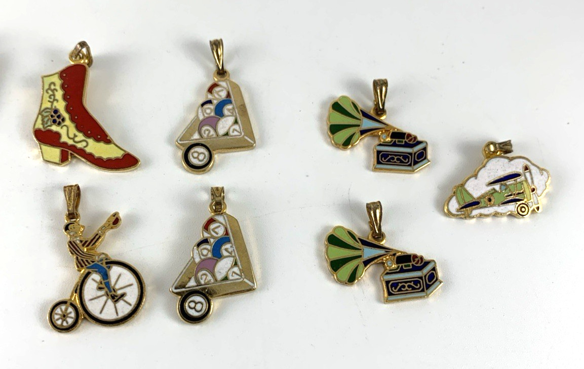 Vintage Enamel Pendants/Charms | Clock Bi-Plain Pool Shoe + | Lot of 11 | NOS