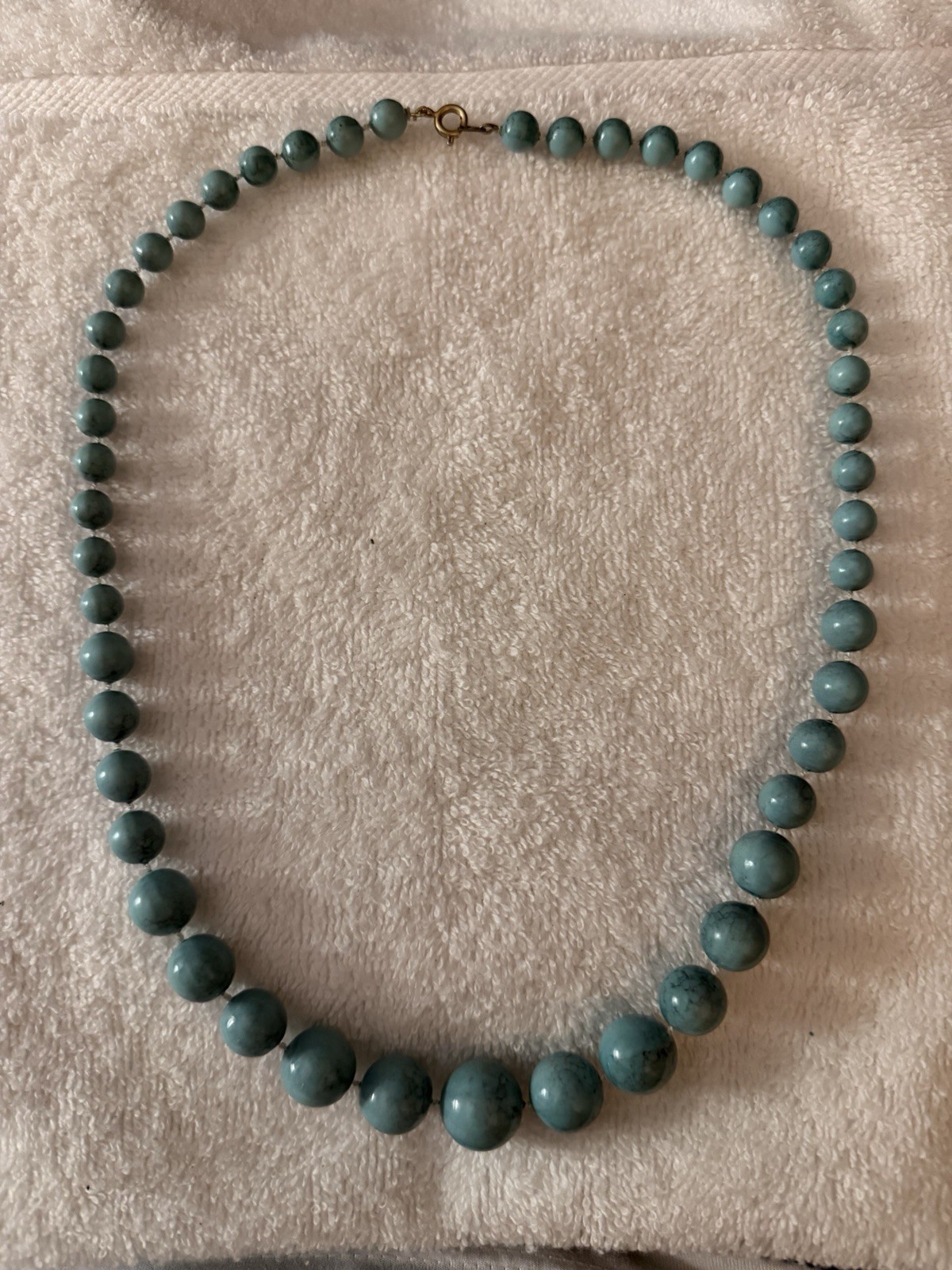 Blue Round Stone Beaded Necklace, Ball/Bead Chain, Spring Ring Clasp