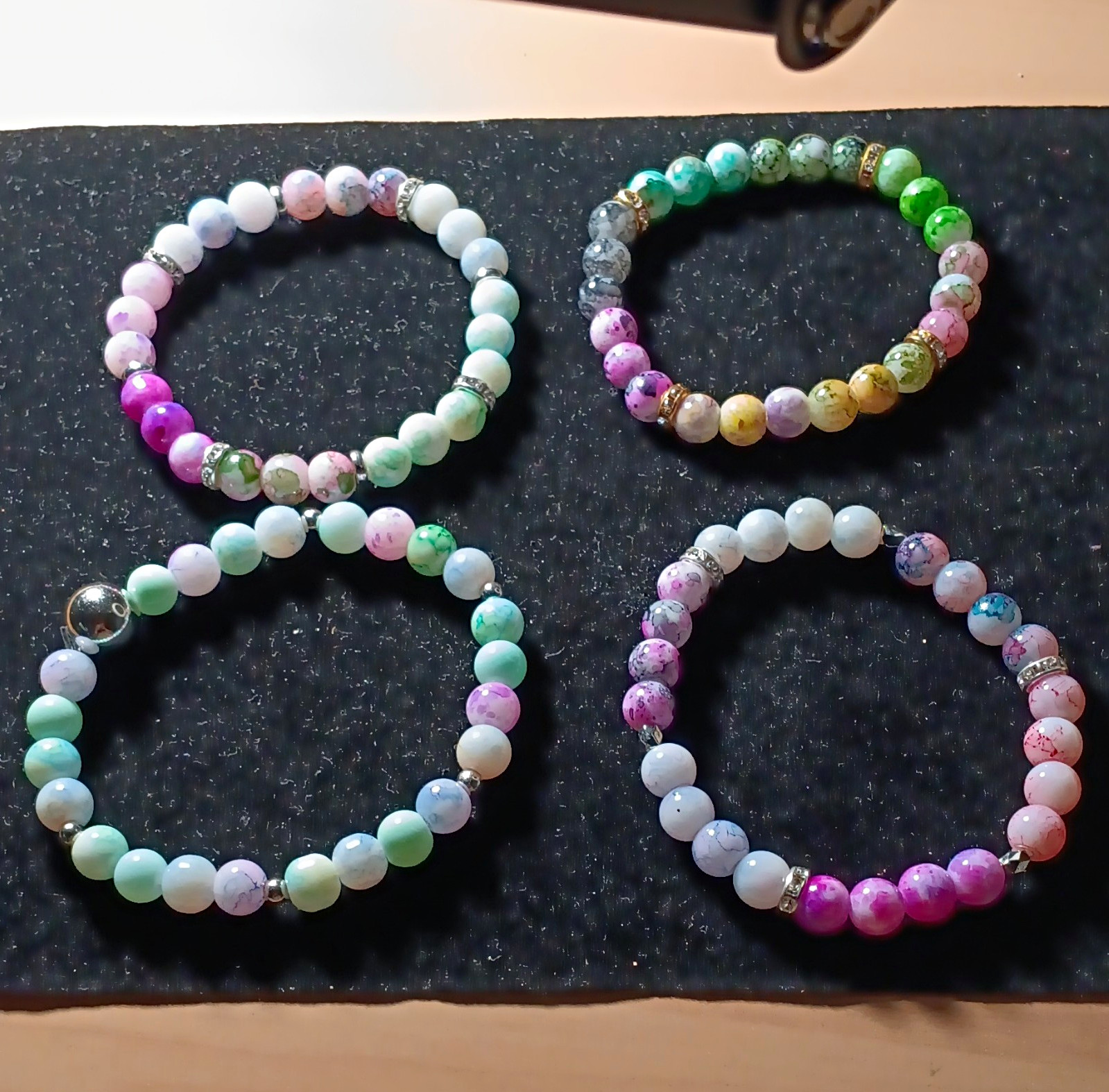 Set of 4 Handmade Multicolor Glass Bead Stretch Slip-On Stackable Bracelets