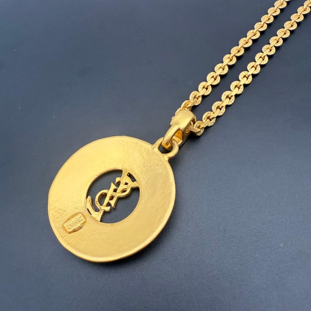Yves Saint Laurent YSL Necklace Cassandra Medallion Gold Vintage Japan Mint 80