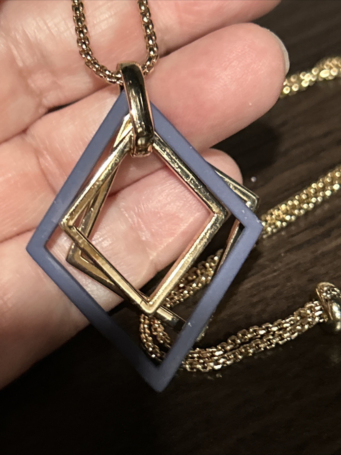 Karl Lagerfeld Stamped Navy Gold Plated Versatile Pendant Slide Necklace 36”
