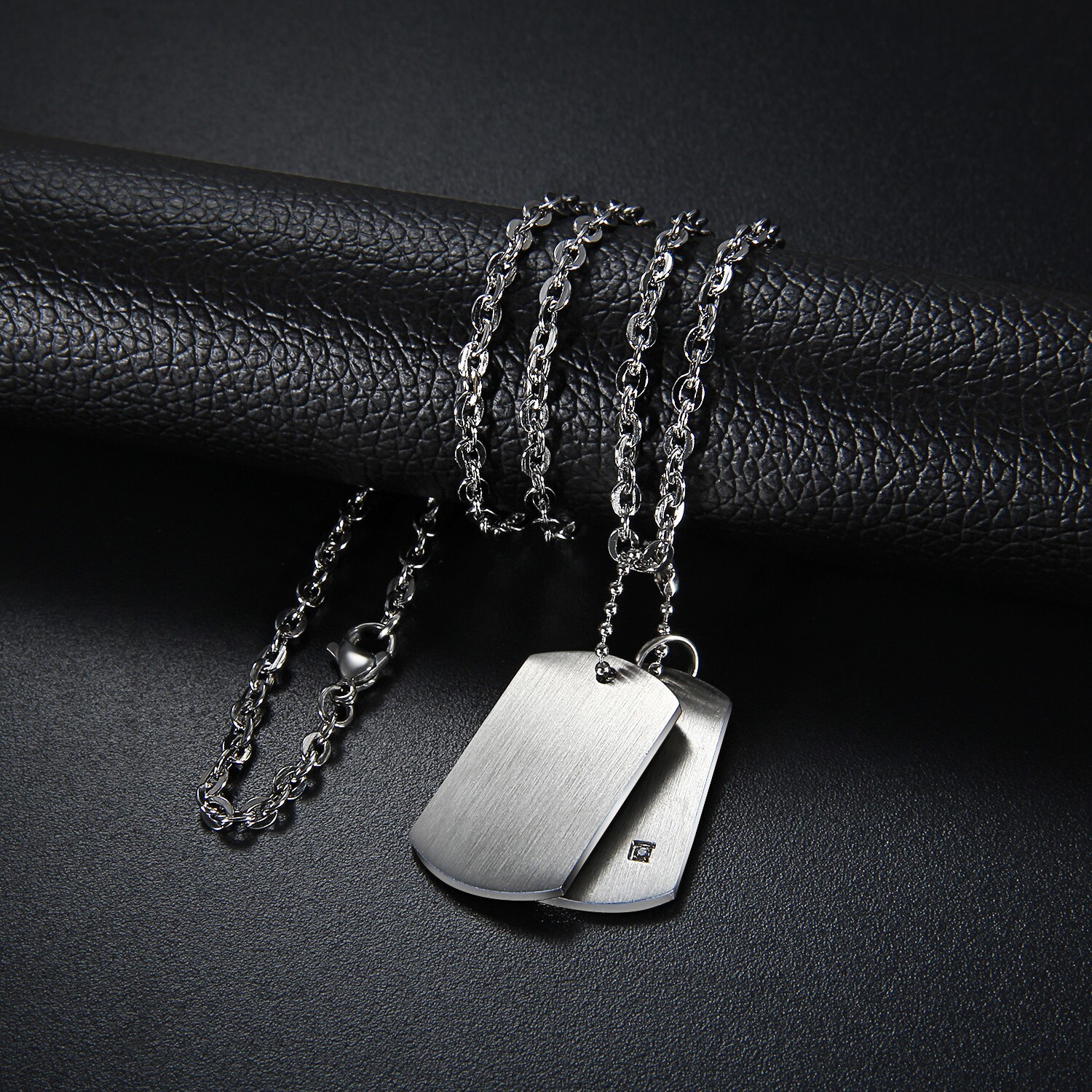 Military Style Double Dog Tag Pendant Men’s Stainless Steel Chain Necklace Gift
