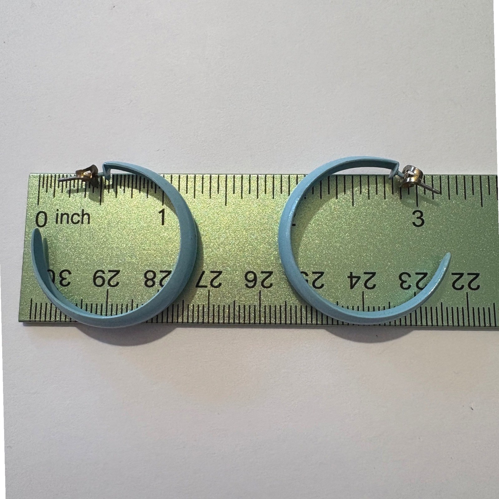 1980s Light Blue Enamel Hoop Earrings Retro C-Shape Post Back Glossy Pastel