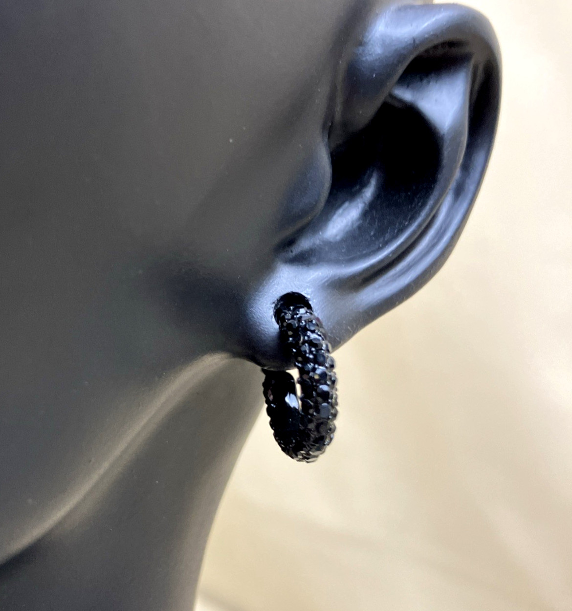 DKNY Extra Small Pave Crystal Black Hoop Earrings NWT Orig $28