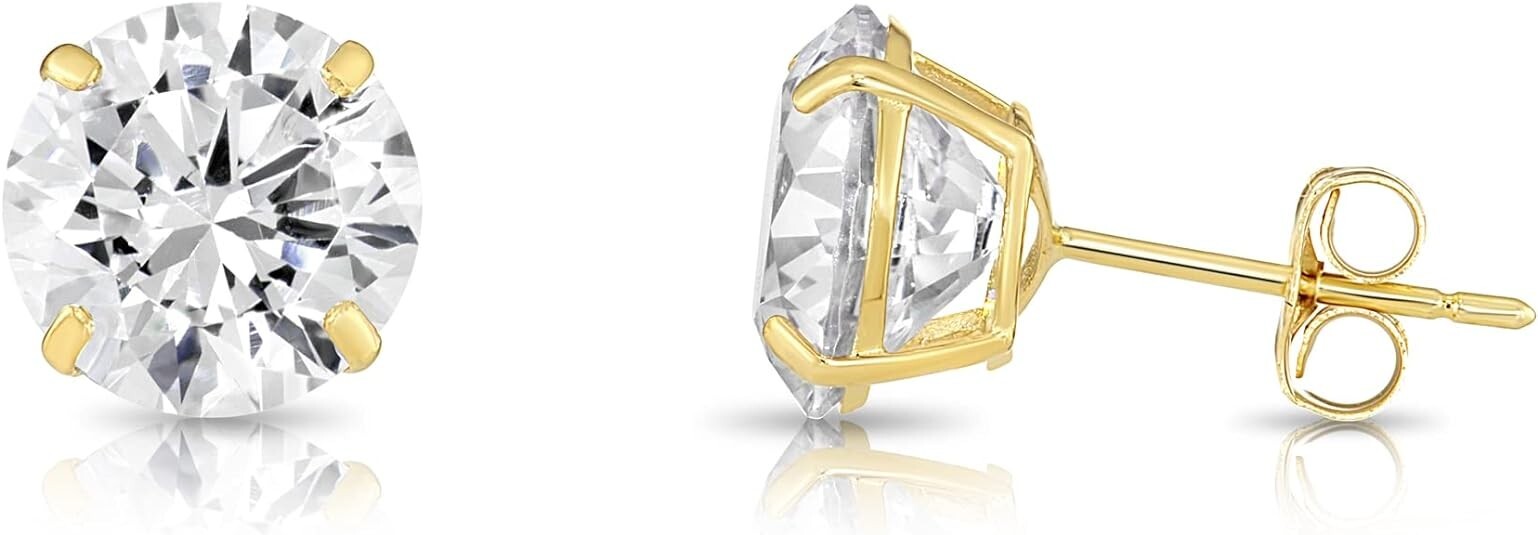 1 carat round 14k yellow gold stud earrings simulated diamonds push back