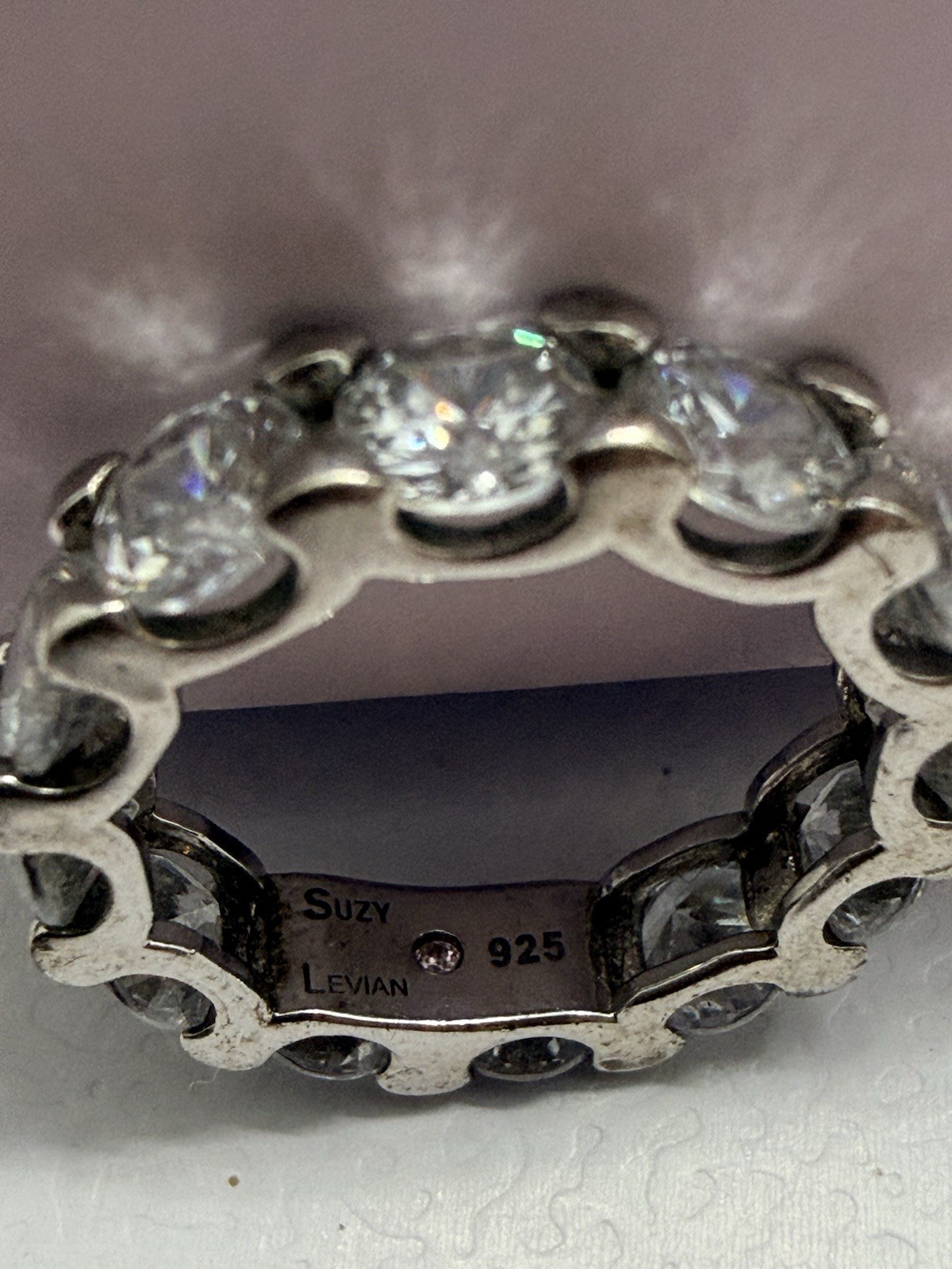 Eternity Band Suzy Levian 925 Sterling Silver Ring Round Cubic Zirconia Prong