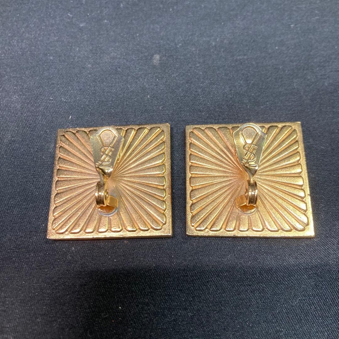YSL Yves Saint Laurent Square Gold Tone Earrings 3.1cm Vintage Rare