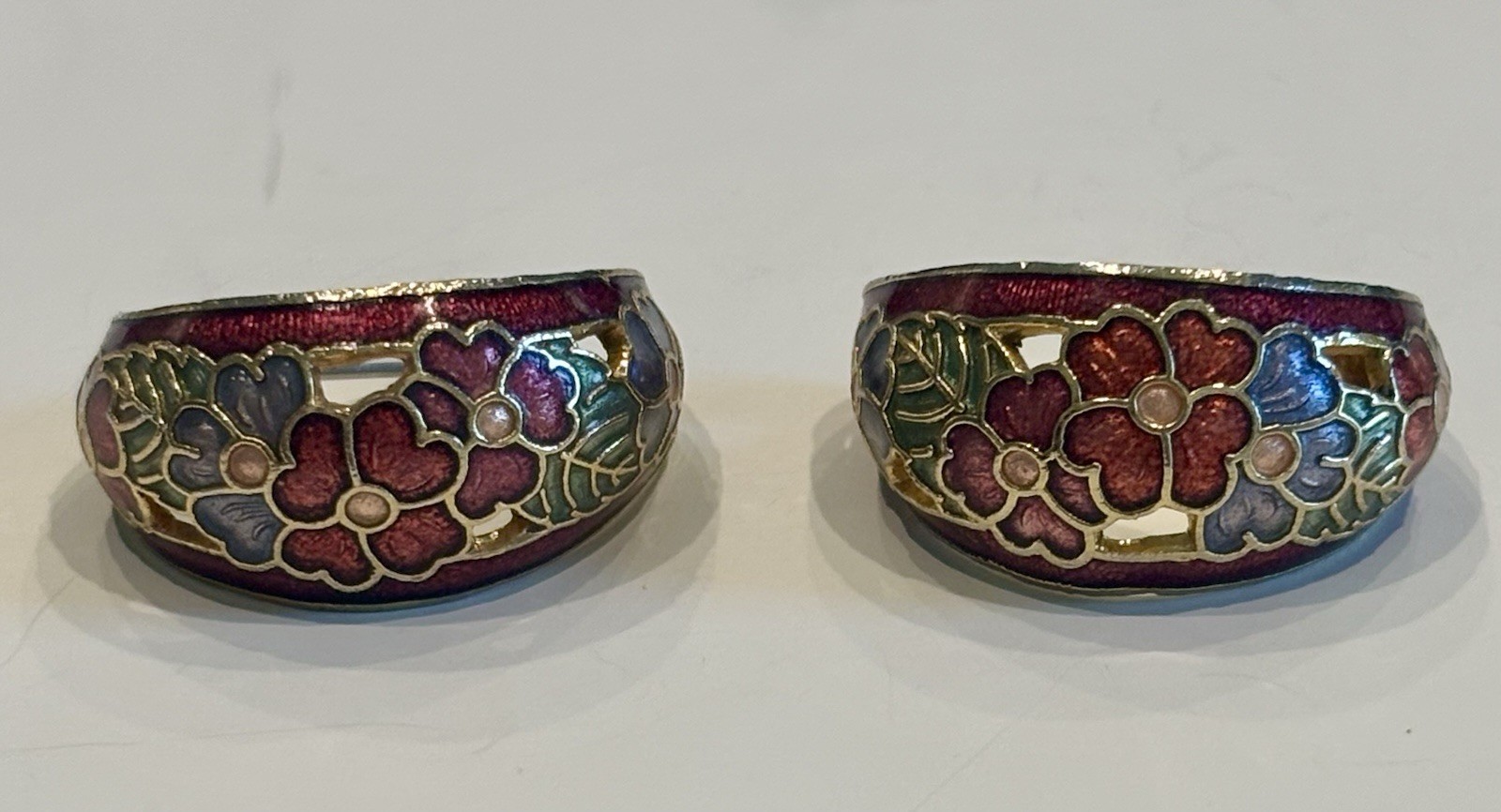 Multicolor Floral Enamelled Hoop Earrings Butterfly Back Pierced Lobe Pair