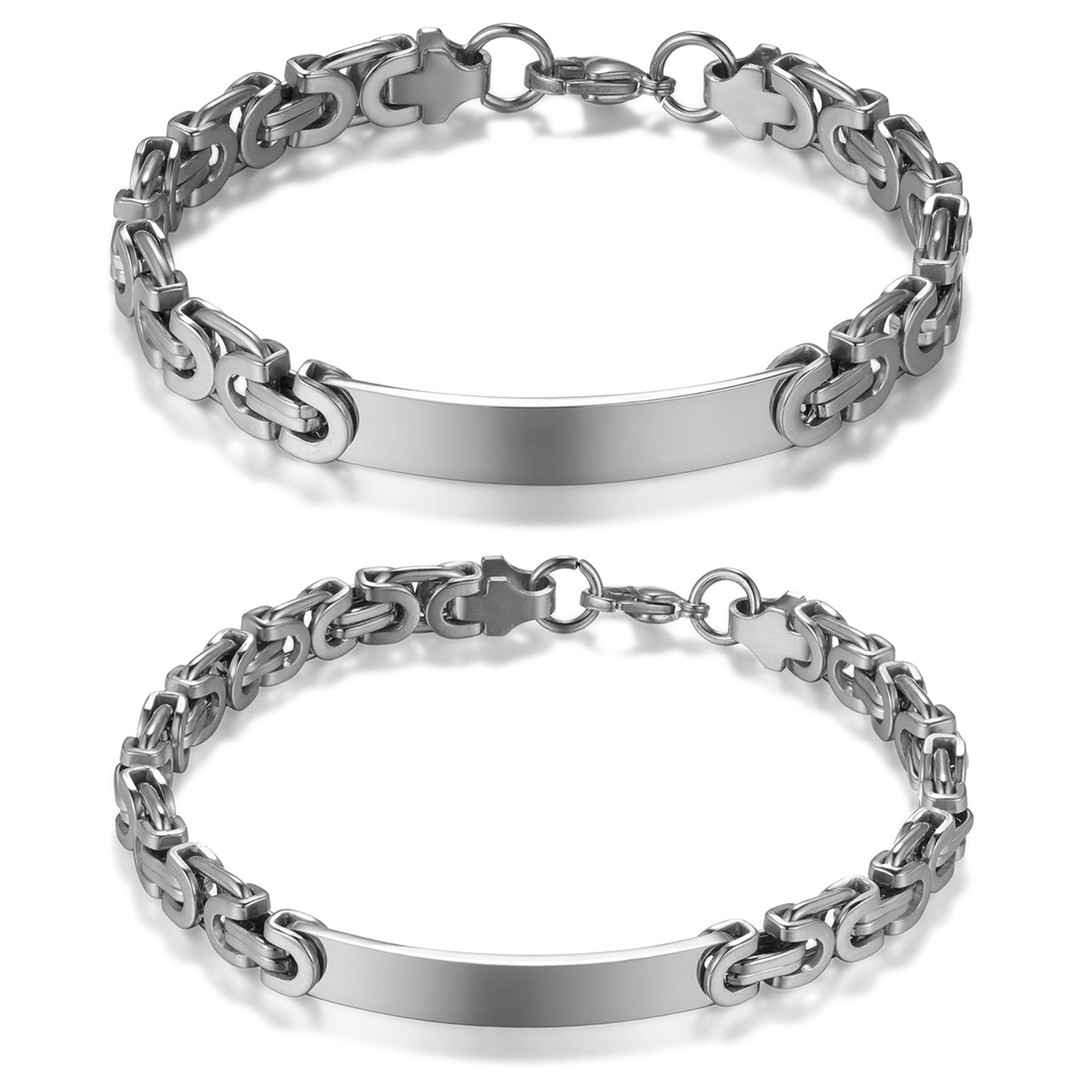Men Women Couple Personalized Stainless Steel Byzantine Chain Custom Bracelet