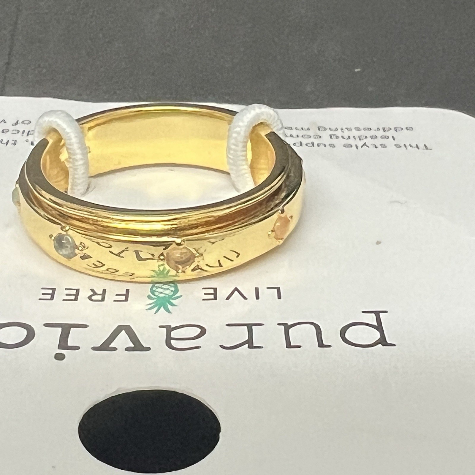Puravida Mental Health Awareness Fidget spin Ring 9 10 NEW Gold tone Band stones
