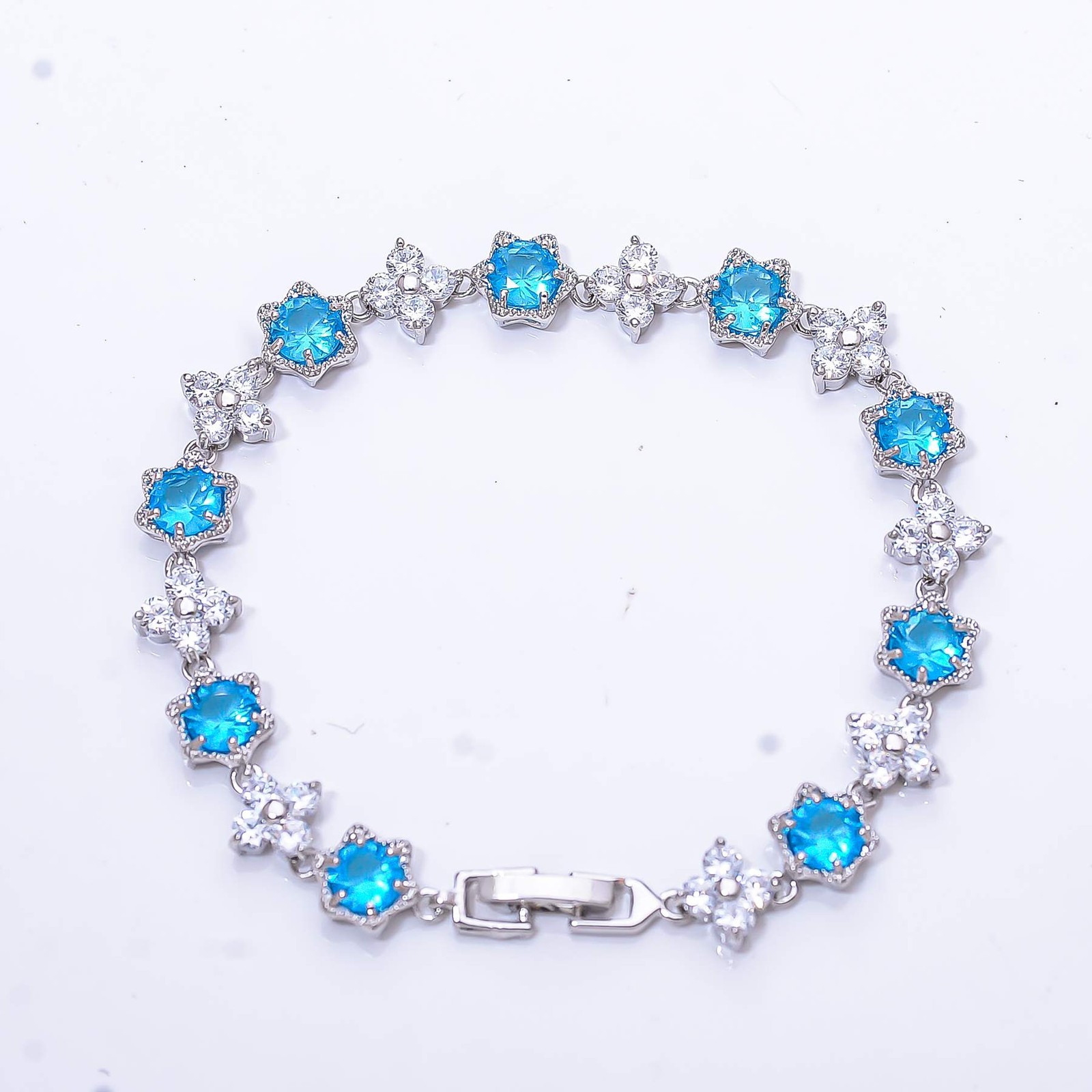 London Blue Topaz & Cubic Zirconia 925 Sterling Silver Tennis Bracelet 8.99″ B61