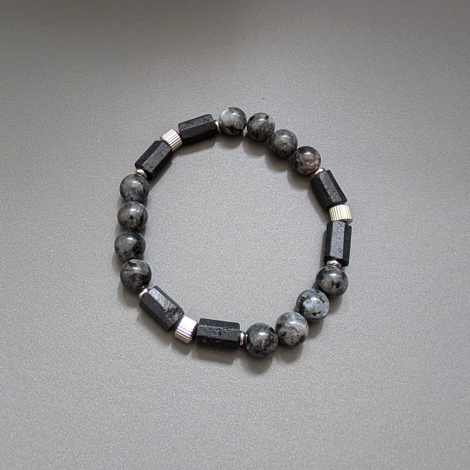 Black Tourmaline Labradorite Beaded Bracelet, Minimalist Protection Jewelry